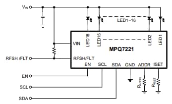Application Circuit Diagram - Monolithic Power Systems (MPS) MPQ7221 16-Channel LED Drivers